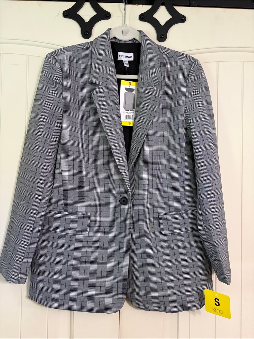 Steve Madden Gray Plaid Single-Button Blazer NEW Size S